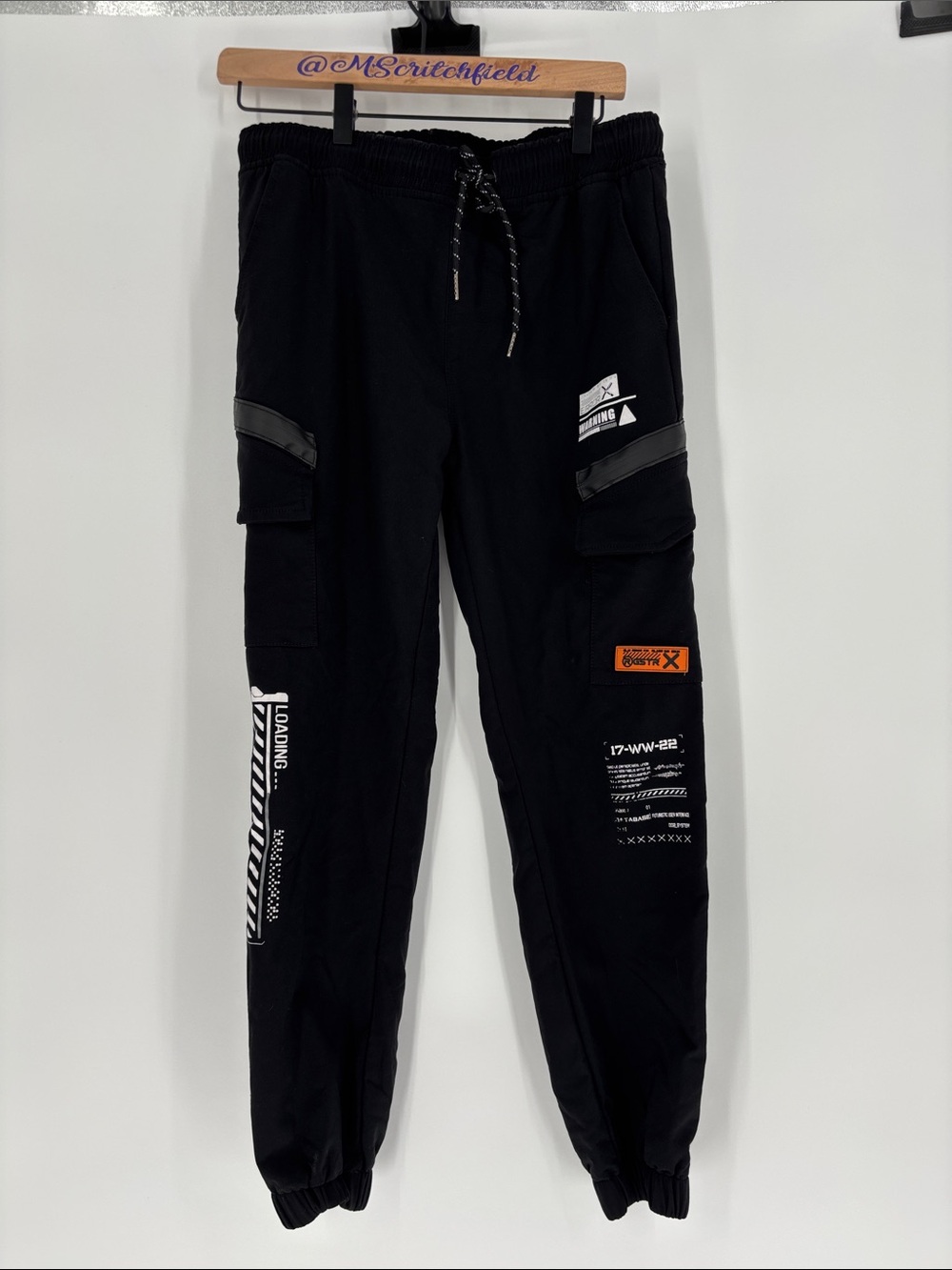 Rgstr black medium error warning cargo pants